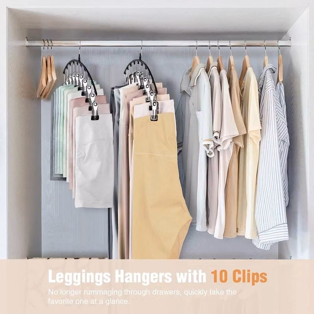 NESTLUNE Pack of 2 Non-Slip Space-Saving Trouser Hangers with 10 Clips, Black – 4