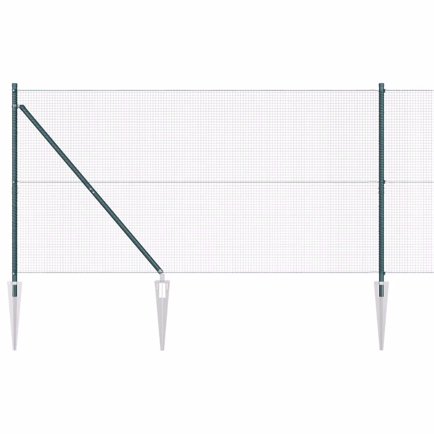 Berkfield Home Green Steel Welded Wire Fence with 7 Spike Posts, H: 140 cm, W: 10 m – 2