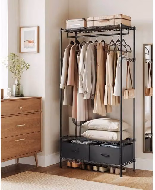 KORVIXA Heavy-Duty Metal Clothes Rail in Matt Black, W/D/H: 50 x 50 x 180 cm
