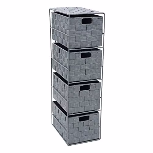 JVL Vichy 4 Drawer Narrow Nylon Storage Tower - Grey, W/D/H: 25.0 x 18.0 x 65.0 cm – 1