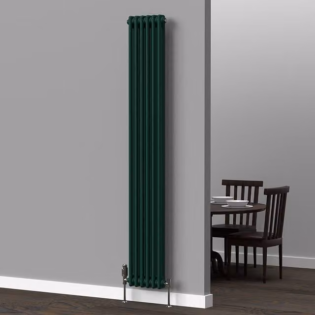 Lux Heat Vertical Coloured Column Radiator in British Racing Green, H 180 cm x W 29 cm