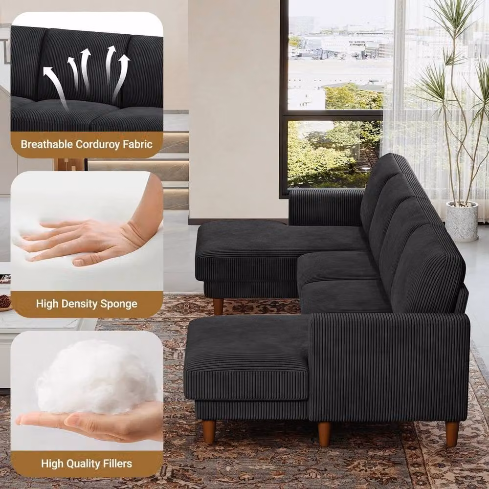 Dprodo Modern U-Shaped Sectional Sofa in Black with Scatter Cushions – 5
