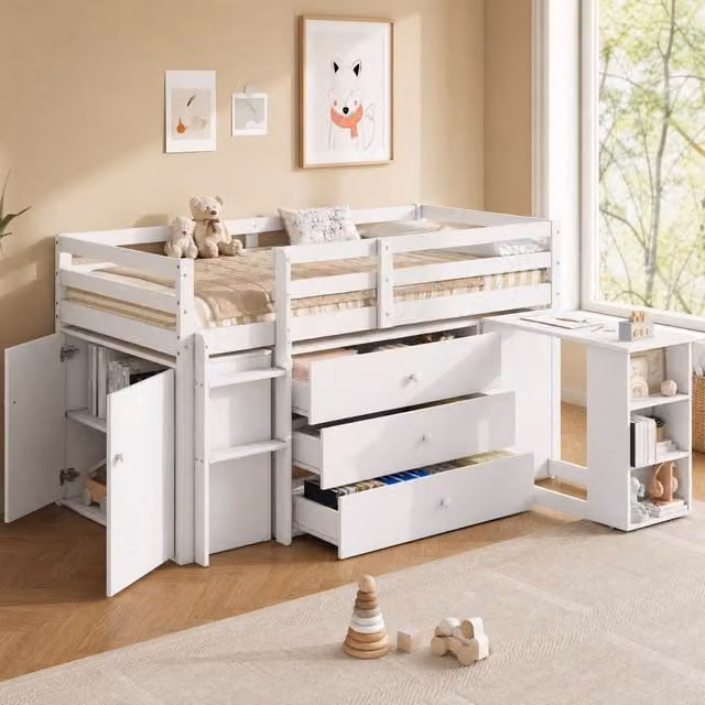 STILVORA 3ft Single Wooden Bed Frame with Storage Drawers in White