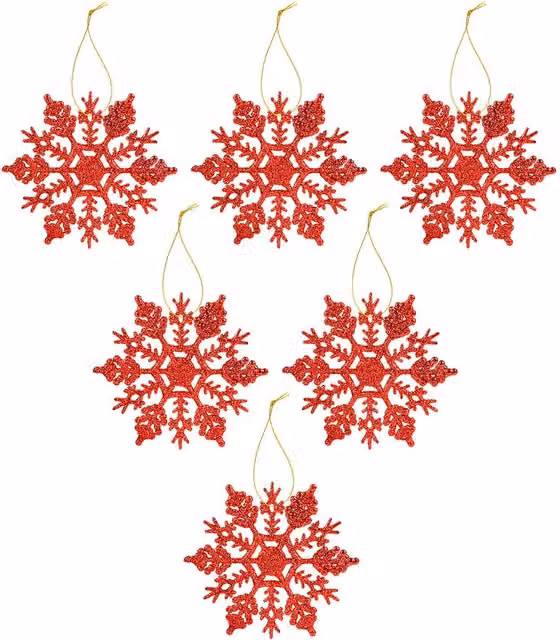 VFM e-Store Red Glitter Snowflake Hanging Christmas Tree Pendant Ornament W/D/H: 18.3 x 10.2 x 1 cm