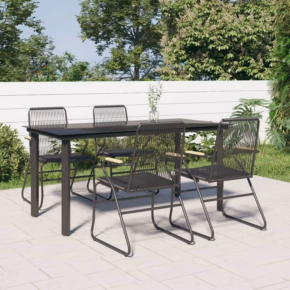 Berkfield Home Beautiful 5 Piece Black PVC Rattan Garden Dining Set – 2