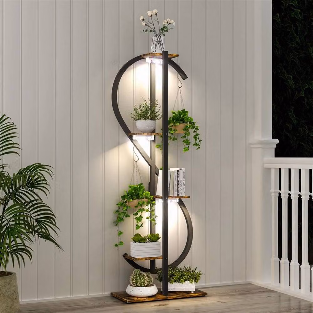 EONLION Metal Indoor Plant Stand with Grow Lights in Brown – 4