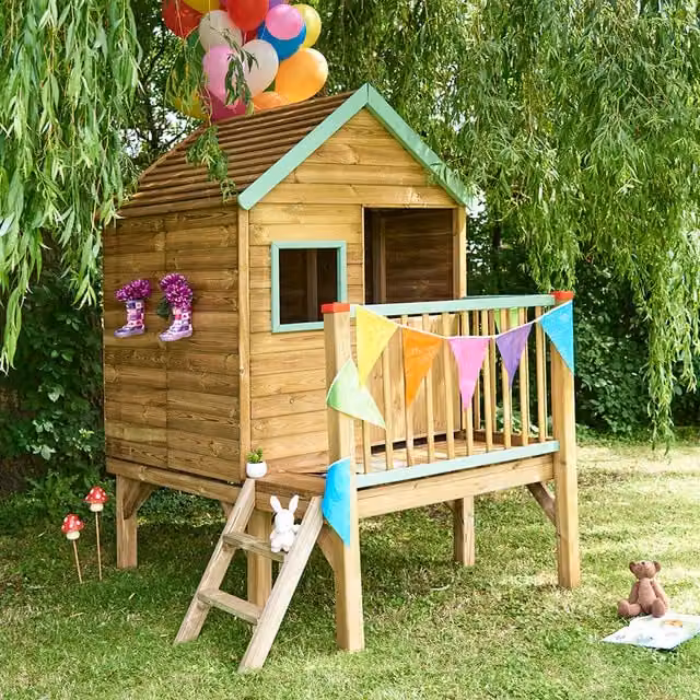 Soulet Winny Platform Playhouse with Veranda in Natural Wood and Brown