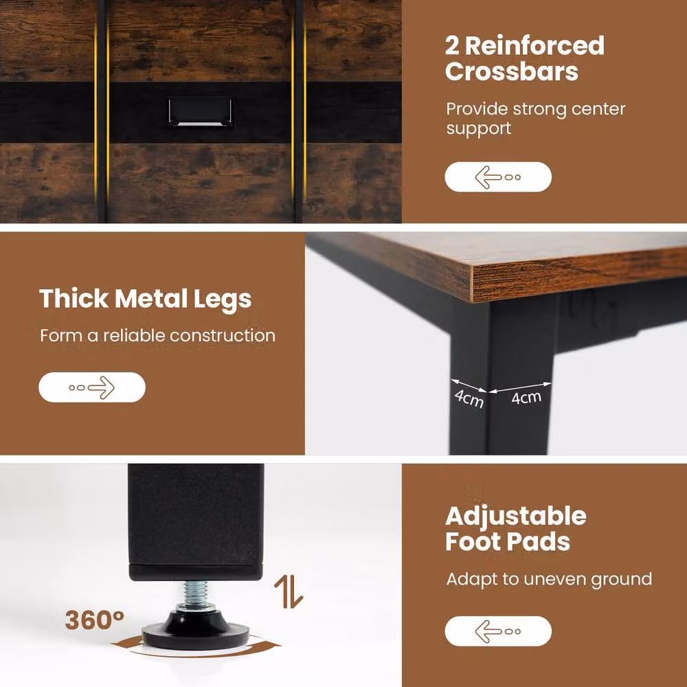 Costway Brown Rectangular Conference Room Meeting Table for 8-10 People with Metal Legs and Cable Management – 3