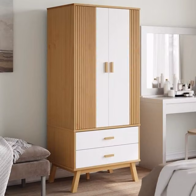 Berkfield Home OLDEN Wardrobe in White and Brown Solid Pine, W: 76.5 cm, D: 53 cm, H: 172 cm