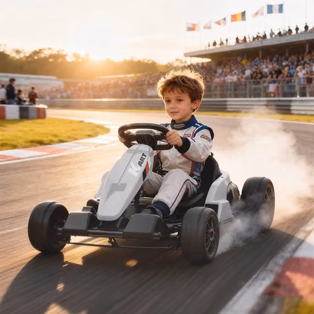 AIYAPLAY 24V Electric Go Kart Drift Kart with Light and Sound, White