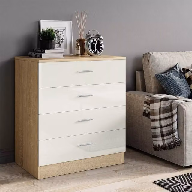 Comfy Living Modern 4 Drawer Chest in Beige and White Glossy Finish