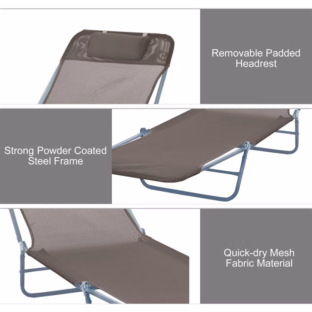 OUTSUNNY Adjustable Sun Bed Garden Lounger Recliner with Textilene Fabric in Brown – 4