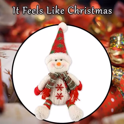 VFM e-Store Christmas Sitting Snowman Plush Decoration, White and Green, H 19 cm x W 22.5 cm – 5