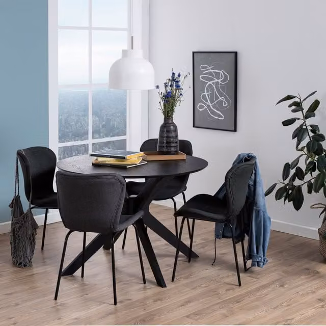 Furniture To Go Duncan Round Coffee Table in Black and Riviera Oak, W: 105 cm, D: 75 cm
