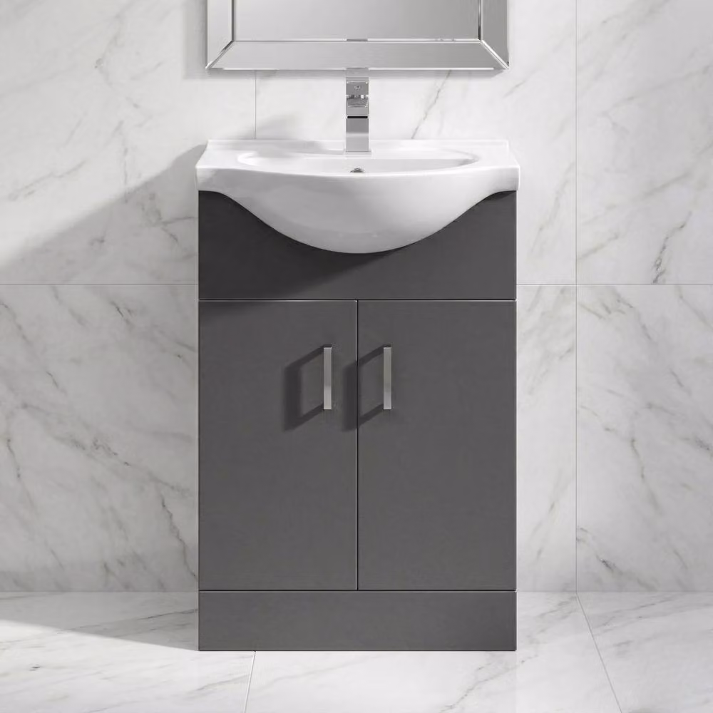 Balterley Modern Floor Standing Bathroom Vanity Unit with Basin and 2 Soft Close Doors, Grey, W: 55 cm, D: 30.487 cm, H: 83.6 cm – 3