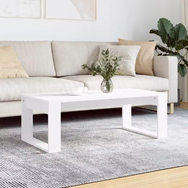 Berkfield Home Modern White Rectangular Coffee Table in Engineered Wood W/D/H: 102 x 50 x 35 cm – 1