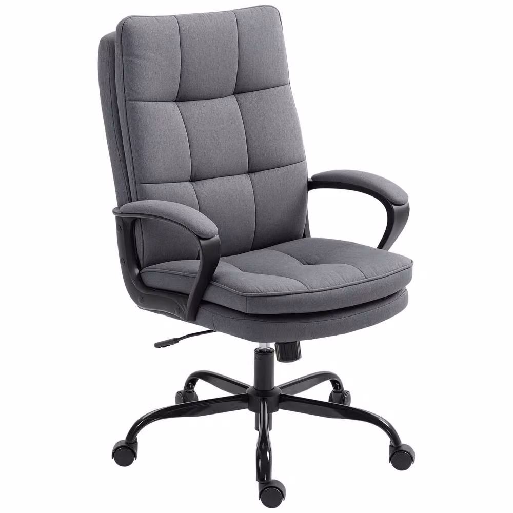 Rolipo Grey Linen-Look Fabric Office Task Chair with Double Padding and 360 Degree Swivel – 2