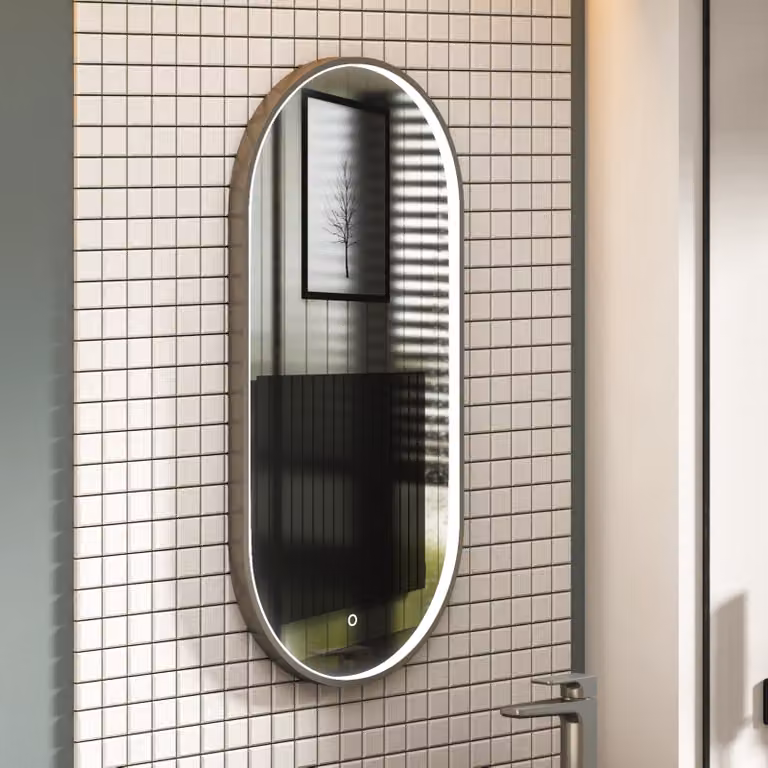 Royal Bathrooms Luxor Capsule LED Mirror with Touch Sensor and Demister Pad, Gun Metal Grey, W: 45 cm, H: 90 cm