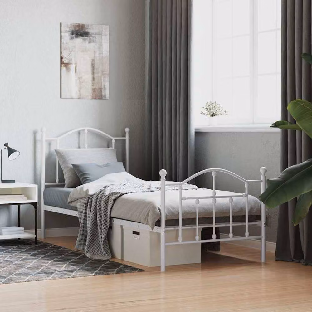 Berkfield Home Metal Bed Frame with Headboard and Footboard, White, W/D/H: 90 x 190 cm – 2