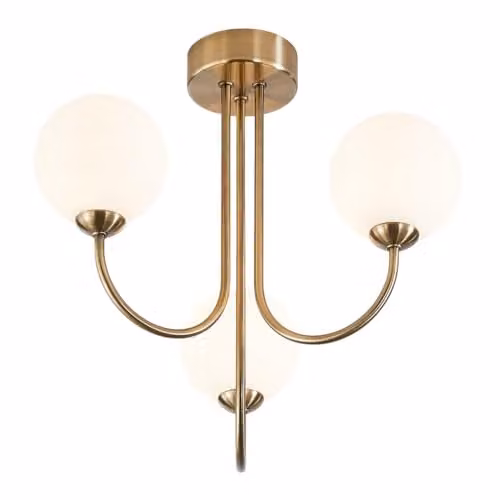 Happy Homewares Modern Antique Brass Ceiling Light with White Opal Glass Globe Shades, W/D/H: 33 x 35 x 35 cm – 1