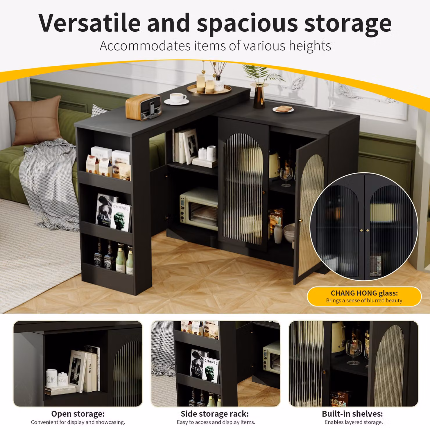 Aosom.UK Black 360 Rotating Kitchen Bar Table with Glass Doors and Versatile Storage, W/D/H: 120 x 120 x 97 cm – 5