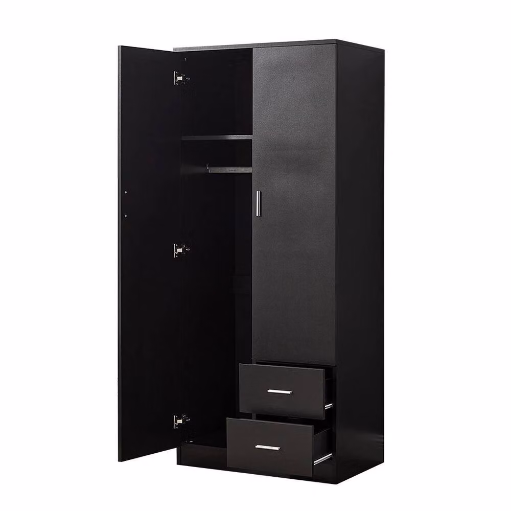 VOGREX Black Modern 2 Door Wardrobe with 2 Internal Drawers, Hanging Rail and Shelves, H 180 x W 77 x D 50 cm – 2