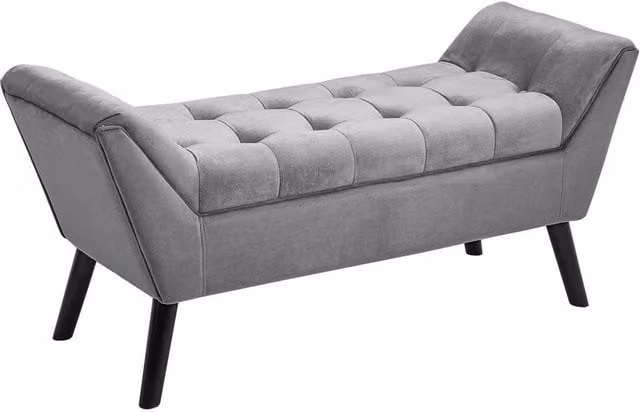 Kelvenix Grey Velvet Tufted Upholstered Bench Bed with Oak Wood Frame