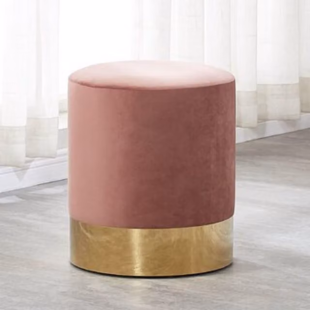 Life Interiors Darlington Modern Round Pink Velvet Pouffe