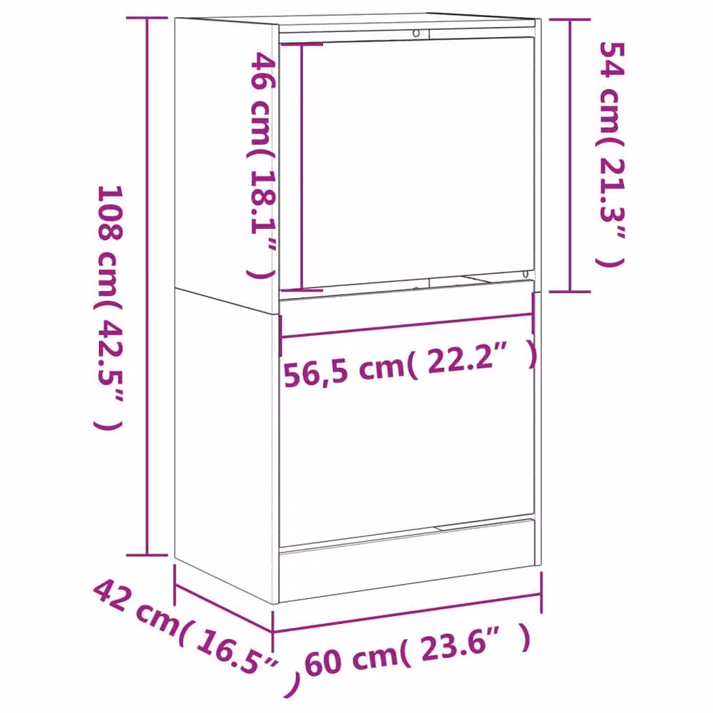 Berkfield Home Modern Shoe Cabinet in Grey with 2 Tilting Compartments, W/D/H: 60 x 42 x 108 cm – 3