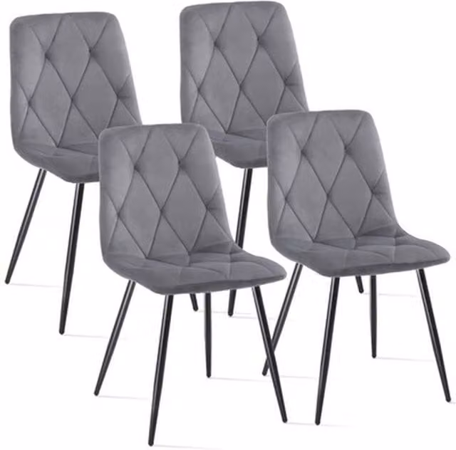 NESTLUNE Set of 4 Modern Grey Dining Chairs with Velvet or Synthetic Leather Upholstery