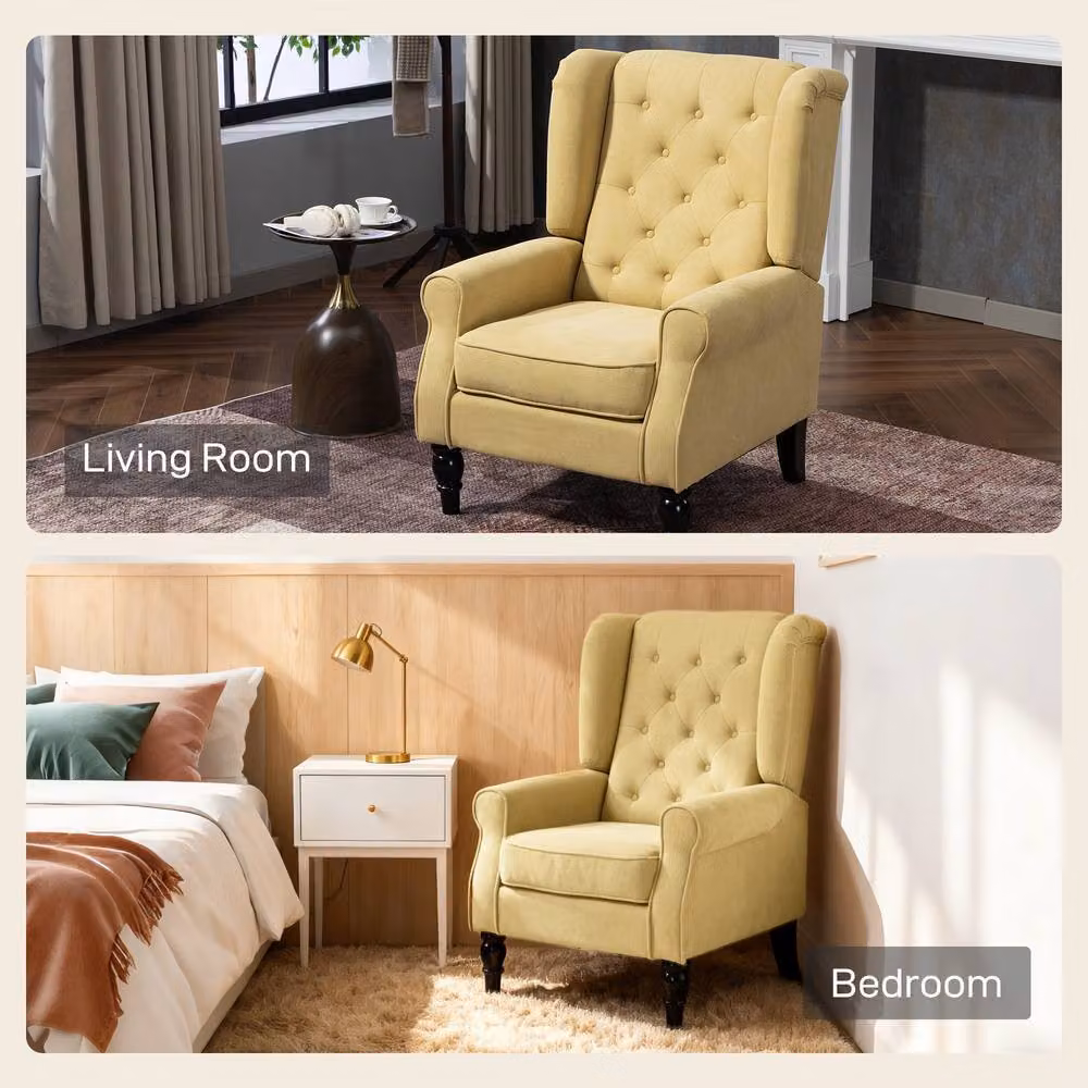 STILVORA Yellow Wingback Chair with Fabric Upholstery and Solid Wood Frame – 6
