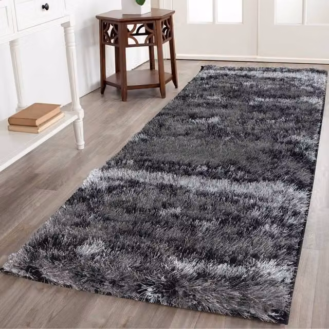 Desire Rugs Modern Shimmer Shaggy Area Rug Runner, Silver, W: 60 cm, L: 220 cm