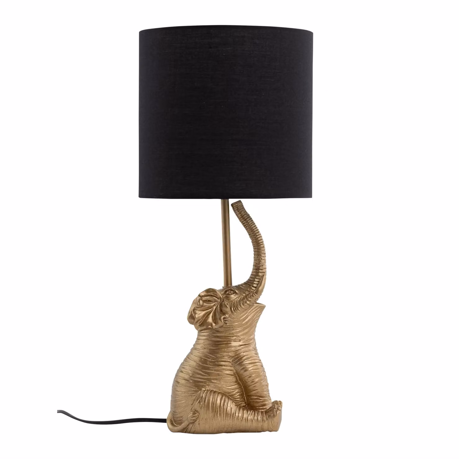 First Choice Lighting Elephant Set of 2 Gold Resin Table Lamps with Black Fabric Shades – 2