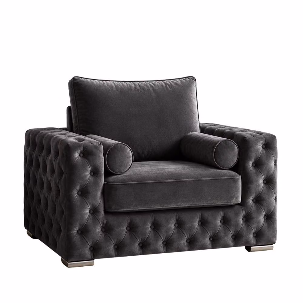 Stratus Interiors Ashley Full Back Chesterfield Plush Velvet Armchair in Dark Grey – 2
