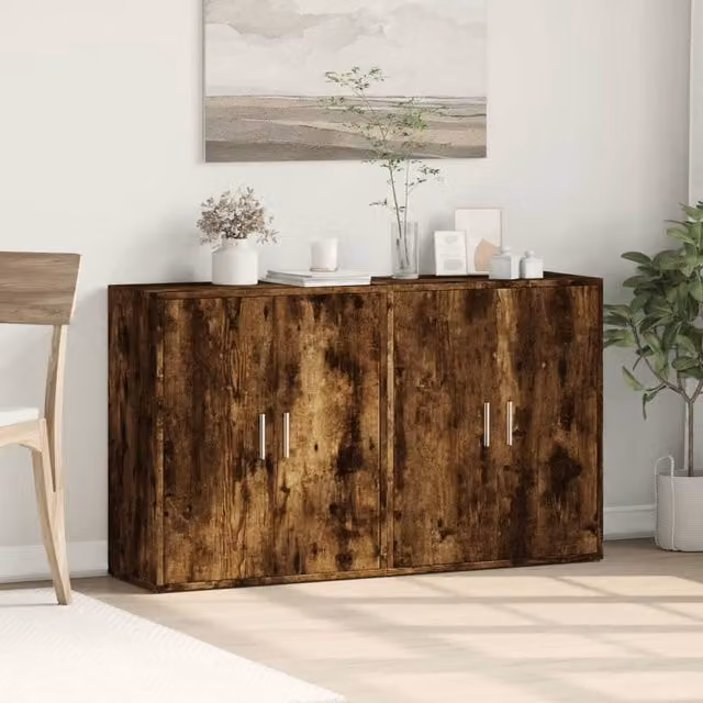 Berkfield Home Set of 2 Smoked Oak Sideboards in Brown, W/D/H: 60 x 31 x 70 cm – 1