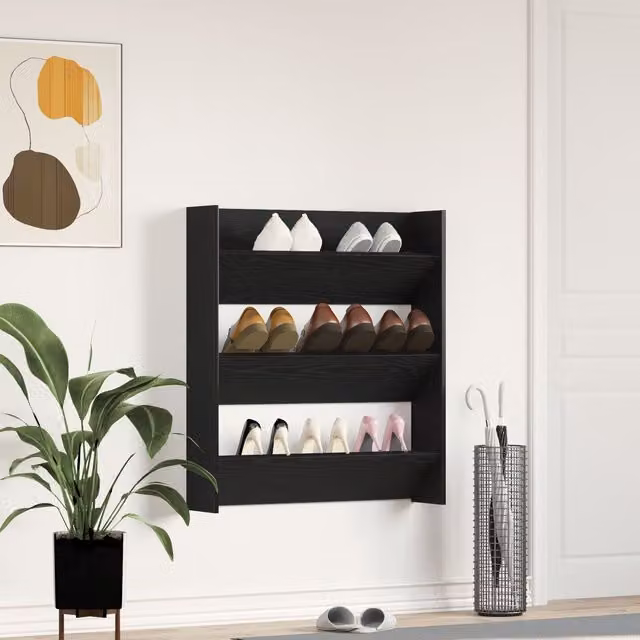 Berkfield Home Wall Mounted Shoe Cabinet in Black Oak, W/D/H: 80 x 18 x 90 cm – 1