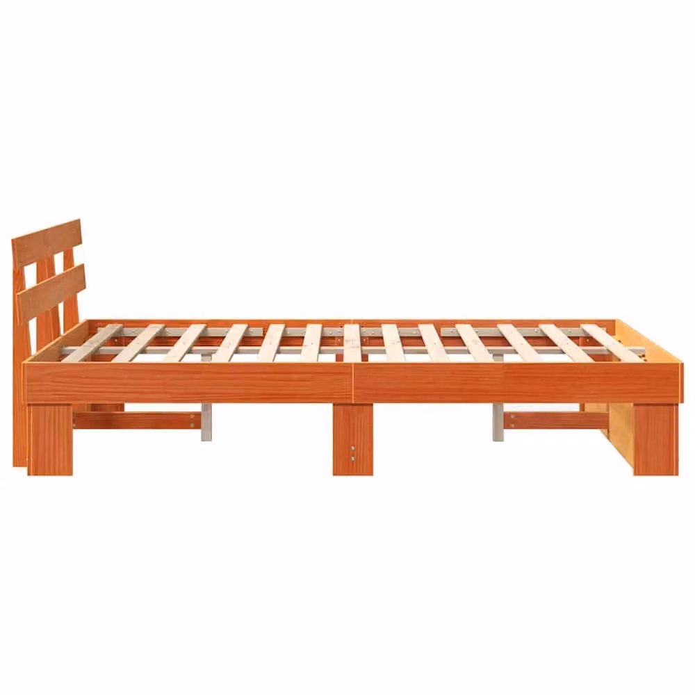 Berkfield Home Traditional Bed with Headboard in Brown Solid Pine Wood, W/D/H: 140 x 190 cm – 3