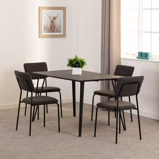 Seconique Marlow & Sheldon Grey and Black Marble Effect Dining Set with Rectangular Table and Four Chairs