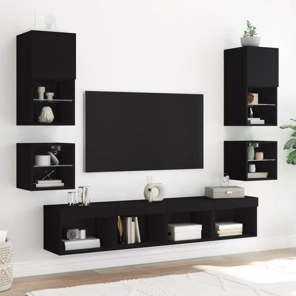 Berkfield Home Modern Black Wall Mounted TV Cabinet with Integrated LED Lighting W/D/H: 30 x 28.5 x 30 cm – 4