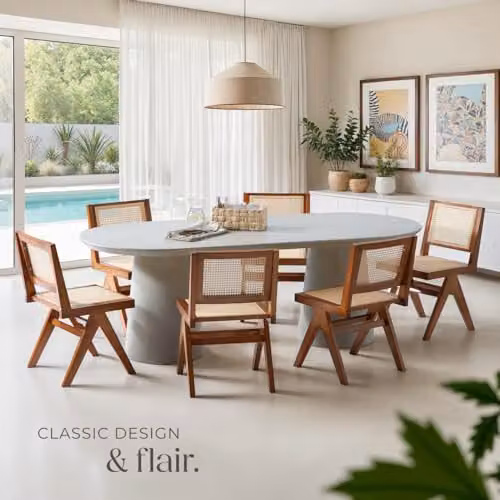 tectake Set of 4 Mid-Century Modern Dining Chairs with Solid Wood Frame and Viennese Wickerwork in Dark Brown – 2