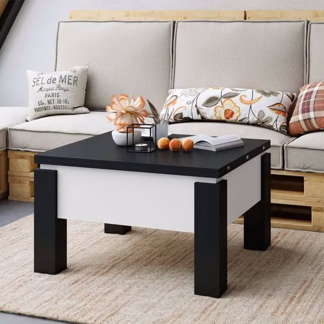 Heze Furniture Oslo 2 in 1 Extending Coffee Table, Black and White