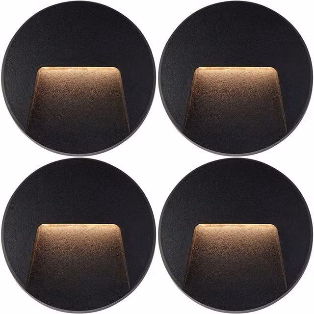 Loops 4 Pack Round Outdoor IP65 LED Pathway Guide Lights in Black with Transparent Polycarbonate