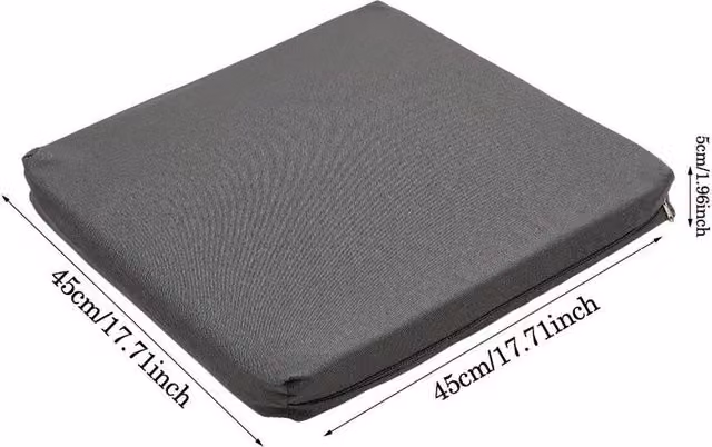 PAWNORA Waterproof Dark Grey Garden Cushion for Lounger Bench Seats, W/D/H: 45 x 45 x 5 cm