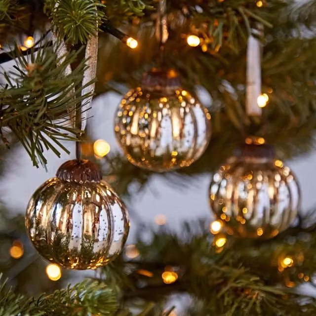 Paper High Set of 3 Silver Antique Effect Round Recycled Glass Christmas Hanging Baubles
