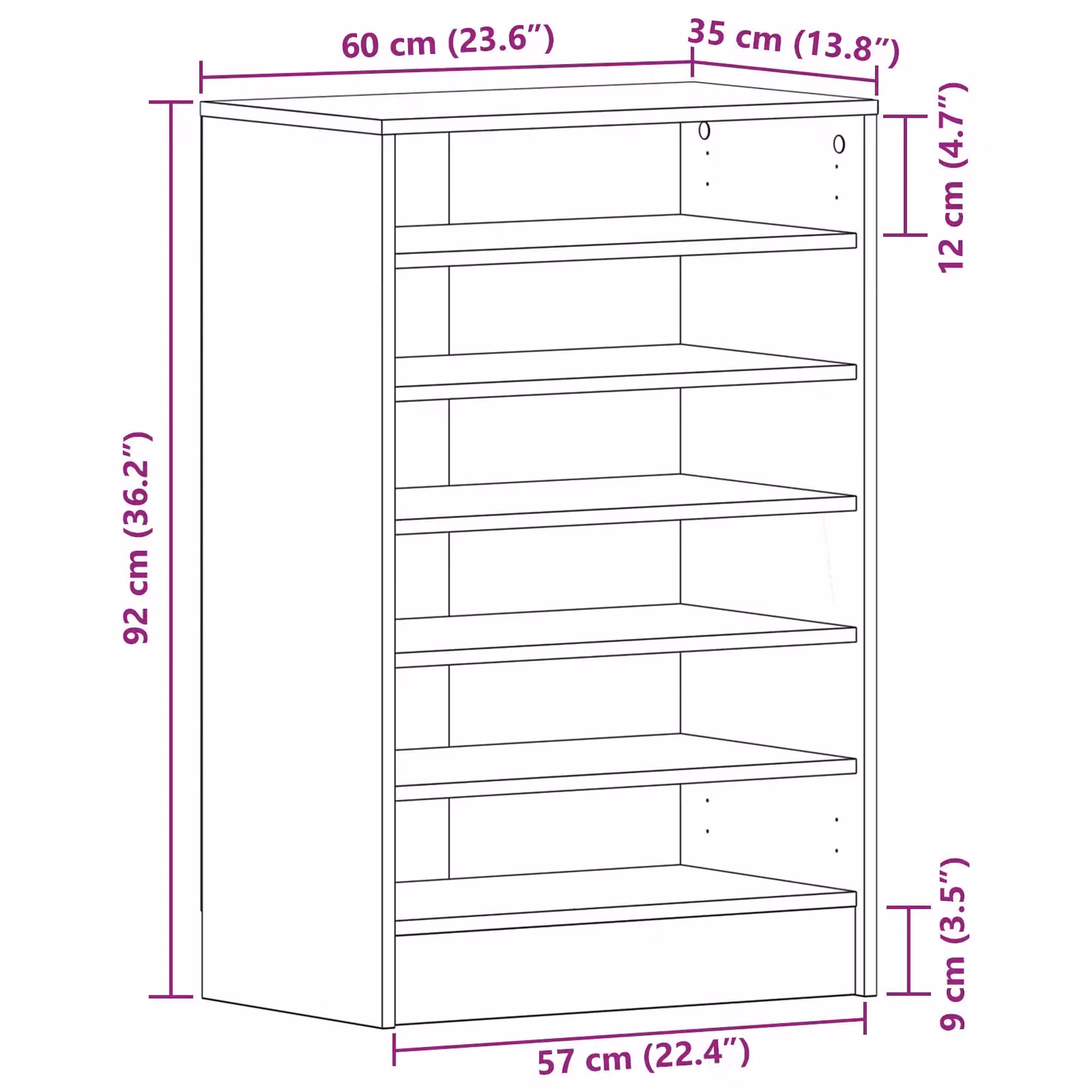 Berkfield Home Black Oak Shoe Cabinet with Internal Shelves, W/D/H: 60 x 35 x 92 cm – 6