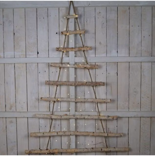 KDMD Birch Bark Ladder Tree in Natural White and Beige