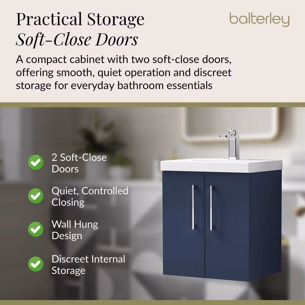 Balterley Contemporary Wall Hung Bathroom Vanity Unit with Mid-Edge Ceramic Basin, Midnight Blue, W: 58 cm, D: 39 cm, H: 51 cm – 3
