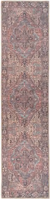 Kukoon Muted Beige and Purple Distressed Hallway Runner Rug, Non-Slip and Washable, W: 80 cm, L: 300 cm – 1