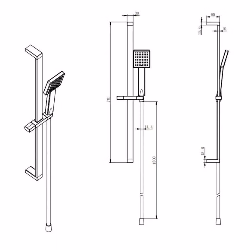 Clifton Shower Square Slide Rail Kit in Matt Black – 2