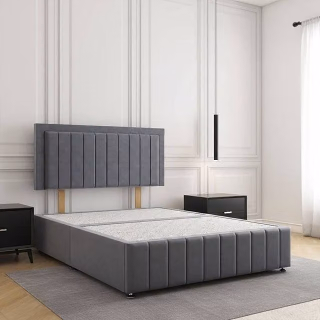 Regional Furnishings Double Upholstered Velvet Divan Bed Base in Grey, W/D/H: 140 x 200 cm